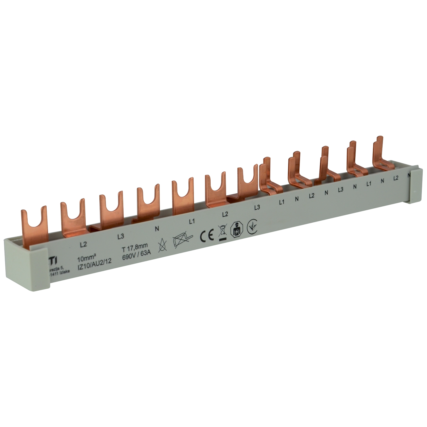 Gabel/Stift-Sammelschiene 4p 12TE L123~N~L123~L~N