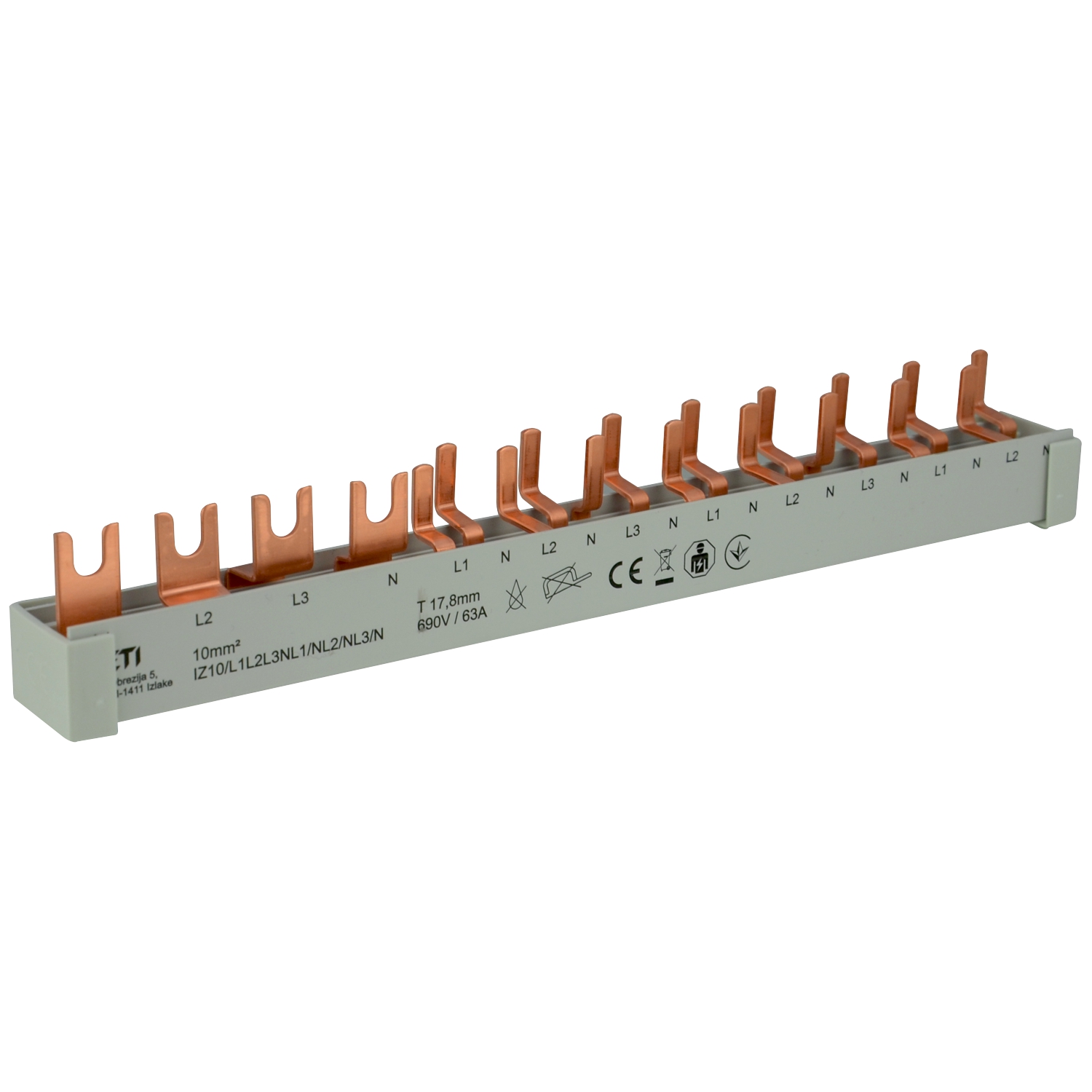 Gabel/Stift-Sammelschiene 4p 12TE L123~N~L~N