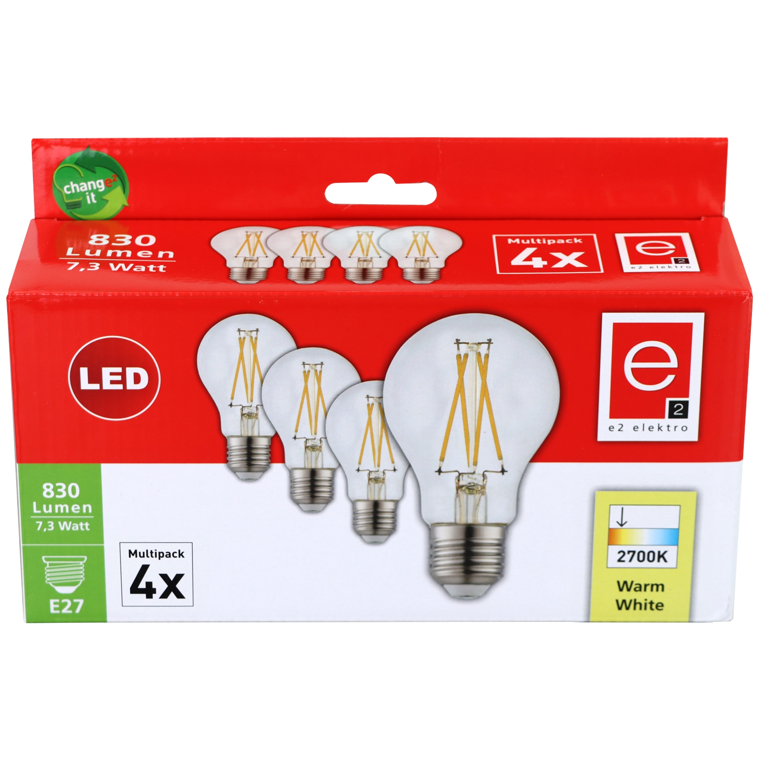 LED Lampe E27 7,3W 830lm 2700K 4-Stück