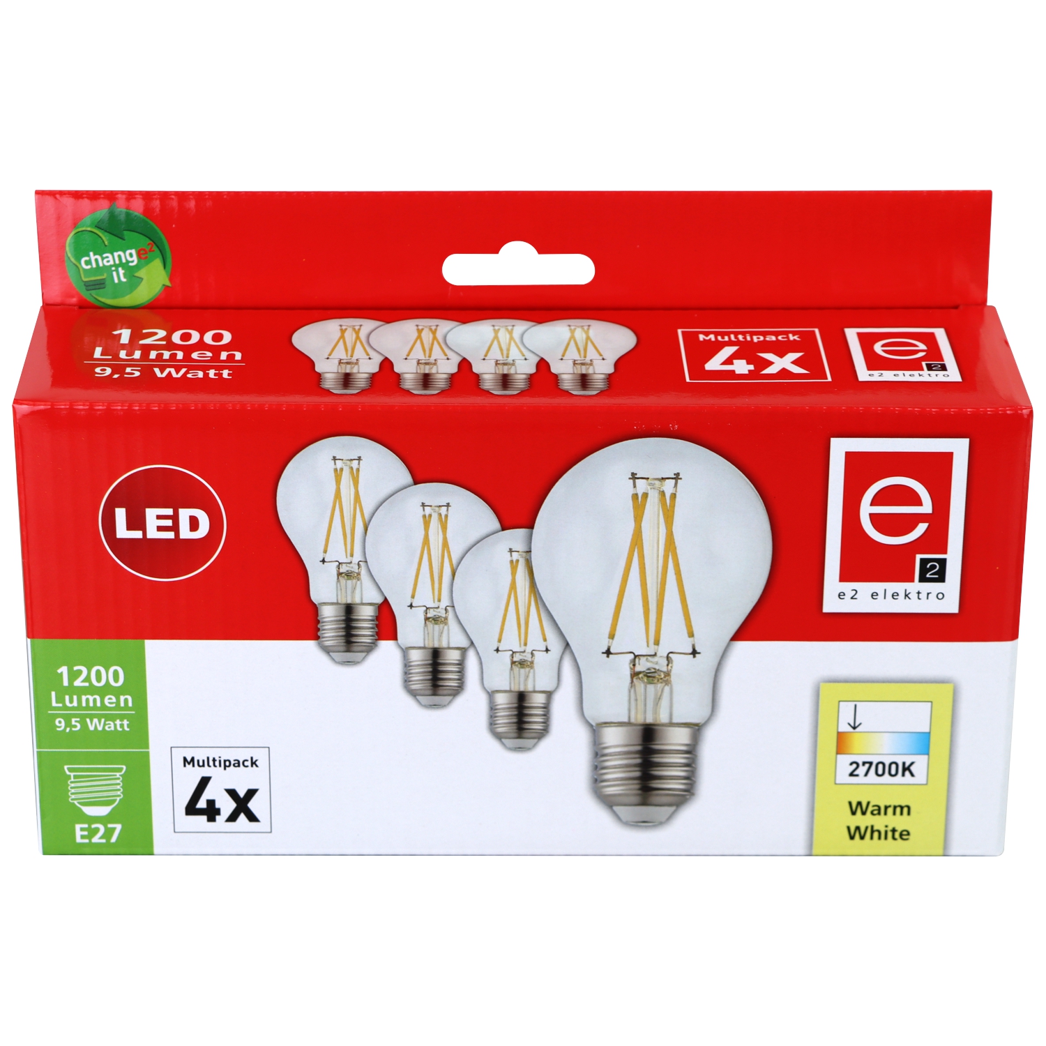 LED Lampe E27 9,5W 1200lm 2700K 4-Stück