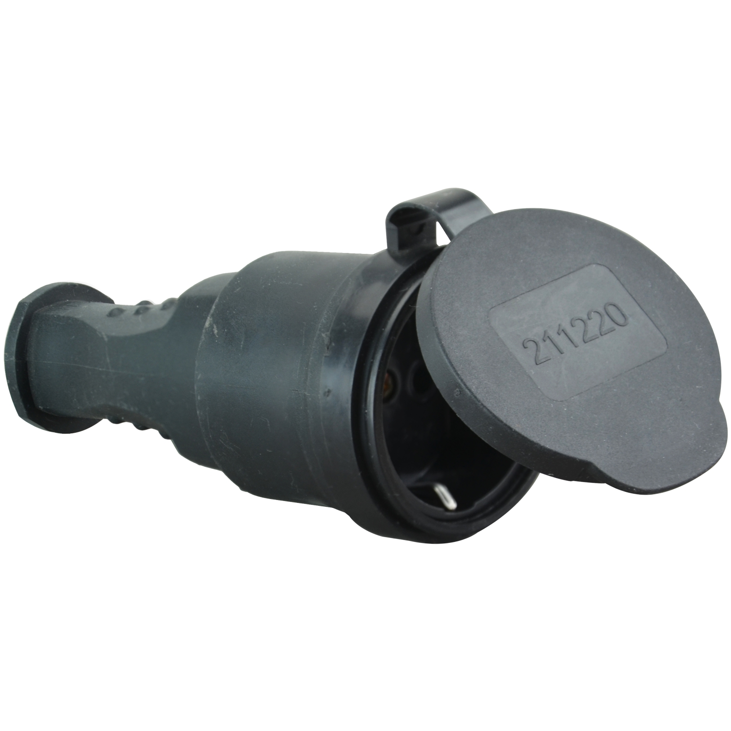 Schuko-Vollgummikupplung mit Deckel schwarz IP44