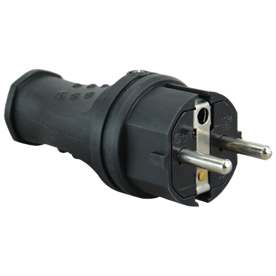 Schuko-Vollgummistecker schwarz IP44