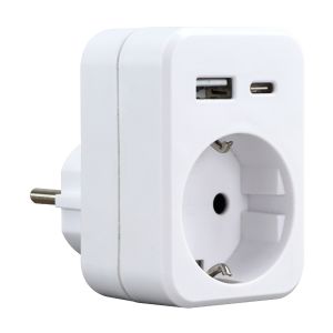 Steckdosenadapter Schuko / Schuko, USB-A, USB-C