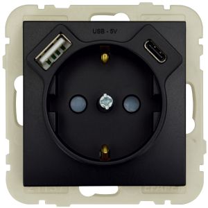Steckdose mit USB A+C schwarz Logus