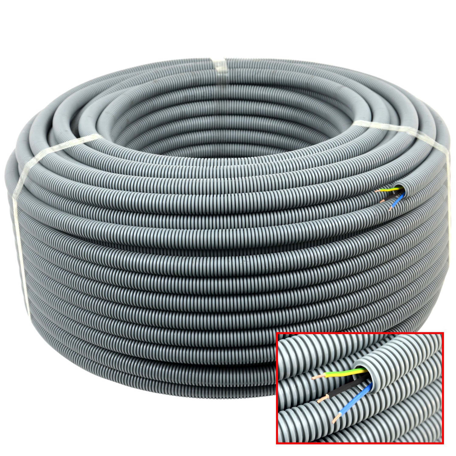 E-Rohr flex-M PP 20mm 100m mit YE 3x1,5mm² (schwarz, blau, gelb/grün)