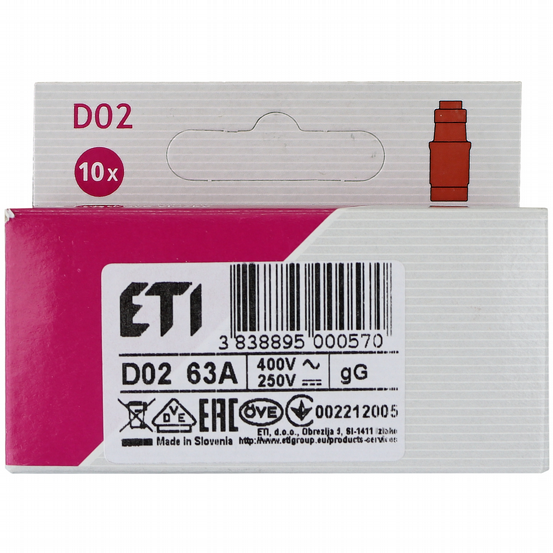 Sicherungseinsatz D02 63A 10Stk