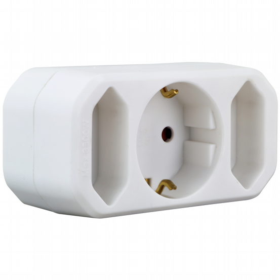 Steckdosenadapter 1xSchuko 2xEuro weiß