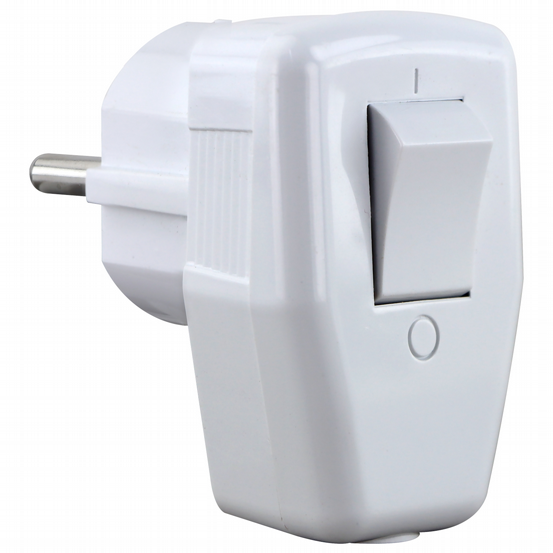 Winkelstecker mit Schalter Schuko Kunststoff weiß